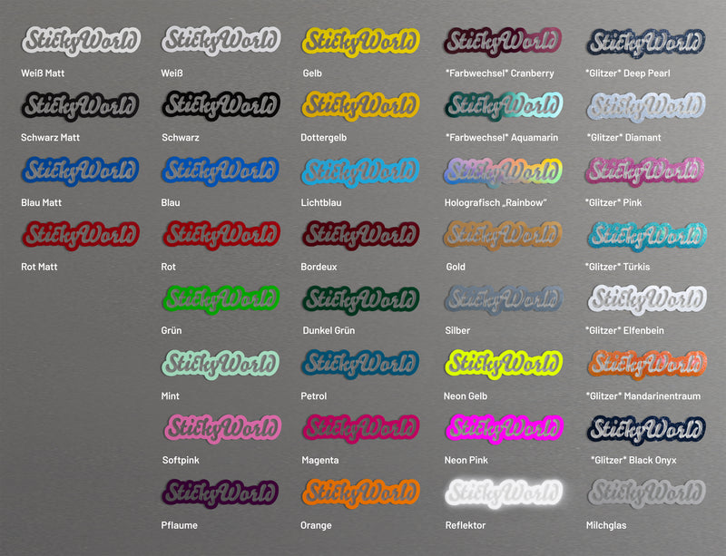 Farbübersicht der StickyWorld Sticker