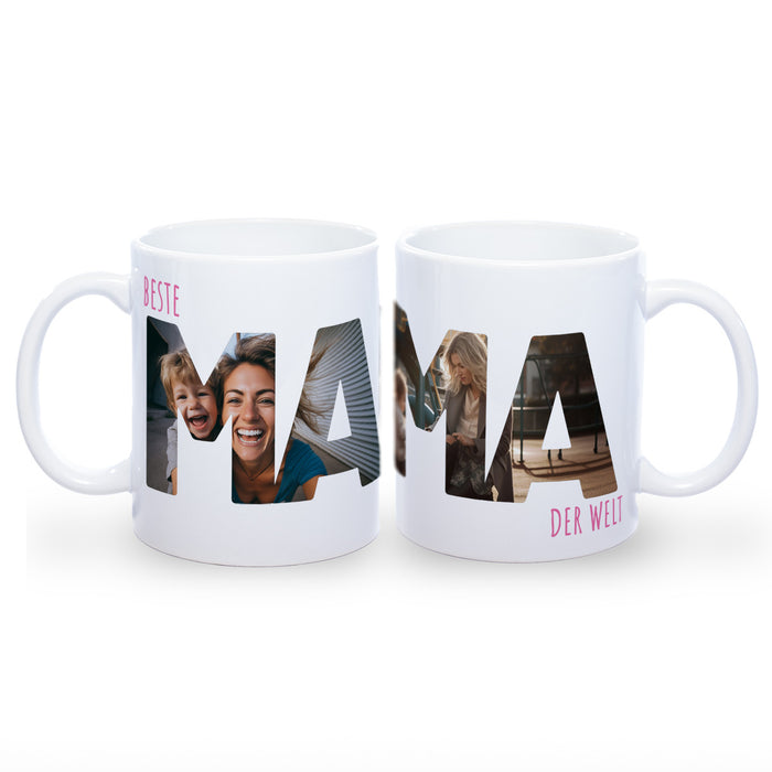 Tasse "Beste Mama der Welt" mit eigenen Fotos | Garantiert spülmaschinenfest