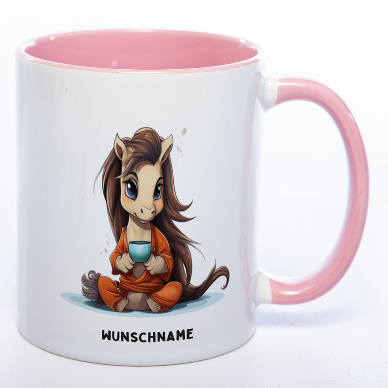 Motiv-Tasse  Yogapferd  mit Wunschnamen- Teetasse StickyWorld Exclusive spülmaschinenfest