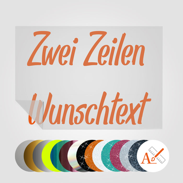2 Zeilen Wunschtext Transfer-Sticker in SONDERFARBEN | Selbst gestalten bis 120cm Breite