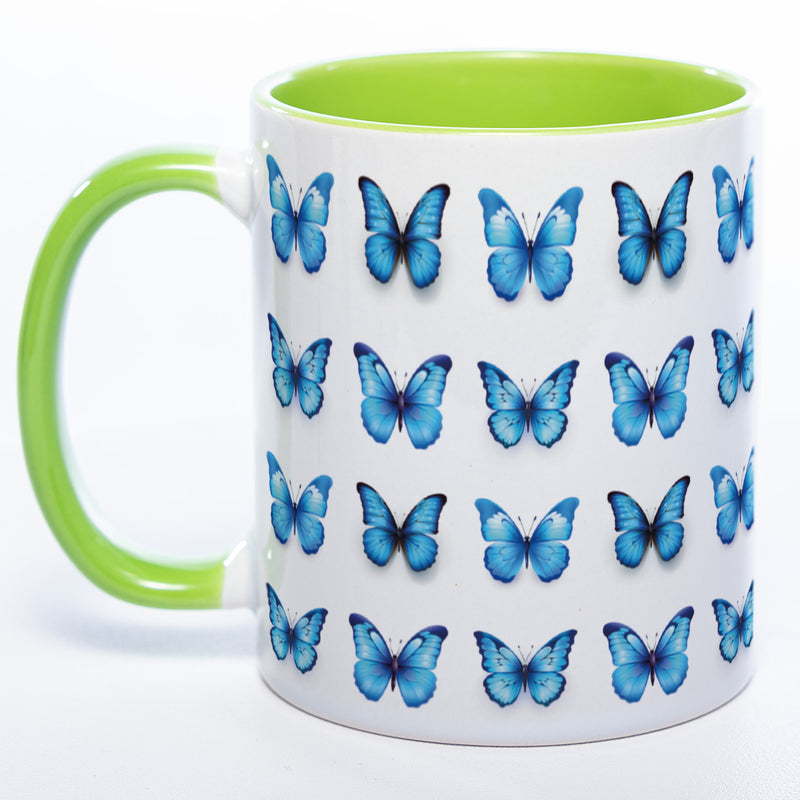 Spülmaschinenfeste Tasse mit vielen blauen Schmetterlingen - Kaffeetasse