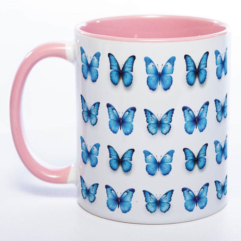 Spülmaschinenfeste Tasse mit vielen blauen Schmetterlingen - Kaffeetasse