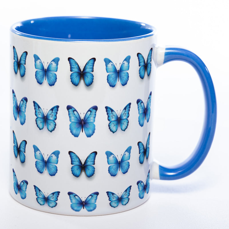Spülmaschinenfeste Tasse mit vielen blauen Schmetterlingen - Kaffeetasse
