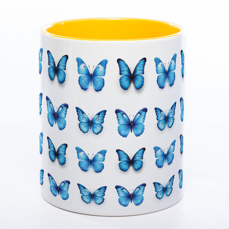 Spülmaschinenfeste Tasse mit vielen blauen Schmetterlingen - Kaffeetasse