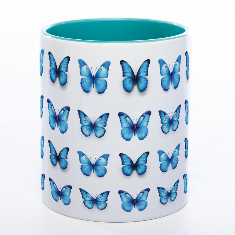 Spülmaschinenfeste Tasse mit vielen blauen Schmetterlingen - Kaffeetasse