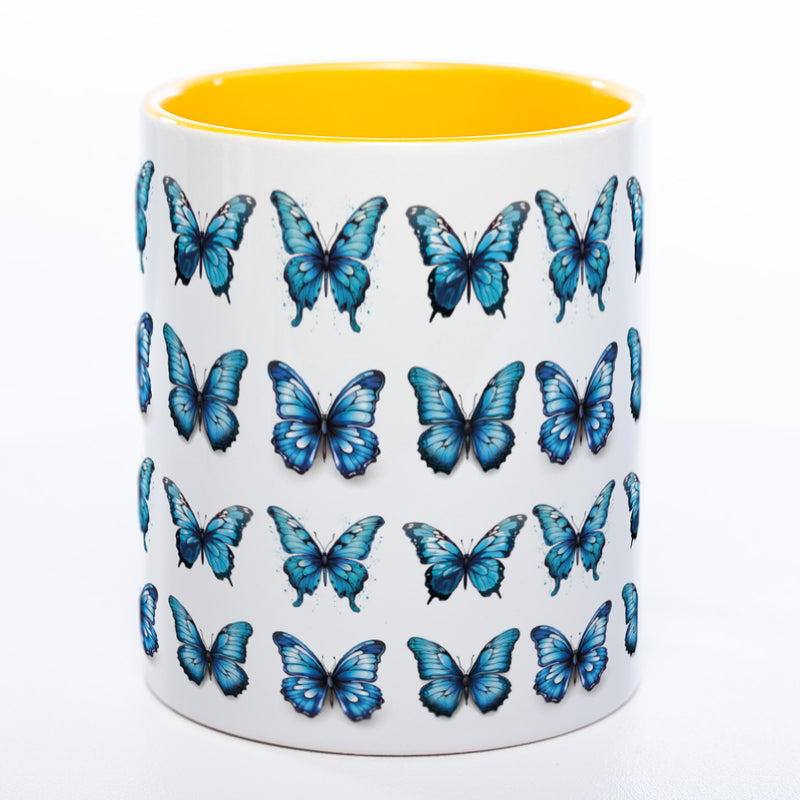 Spülmaschinenfeste Tasse mit vielen blauen Schmetterlingen Variante 2 - Kaffeetasse