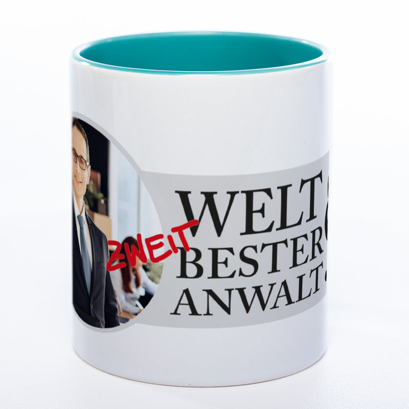 Tasse "Welt(zweit)bester Anwalt" mit Foto (HD Druck) | Jetzt selbst gestalten! spülmaschinenfest