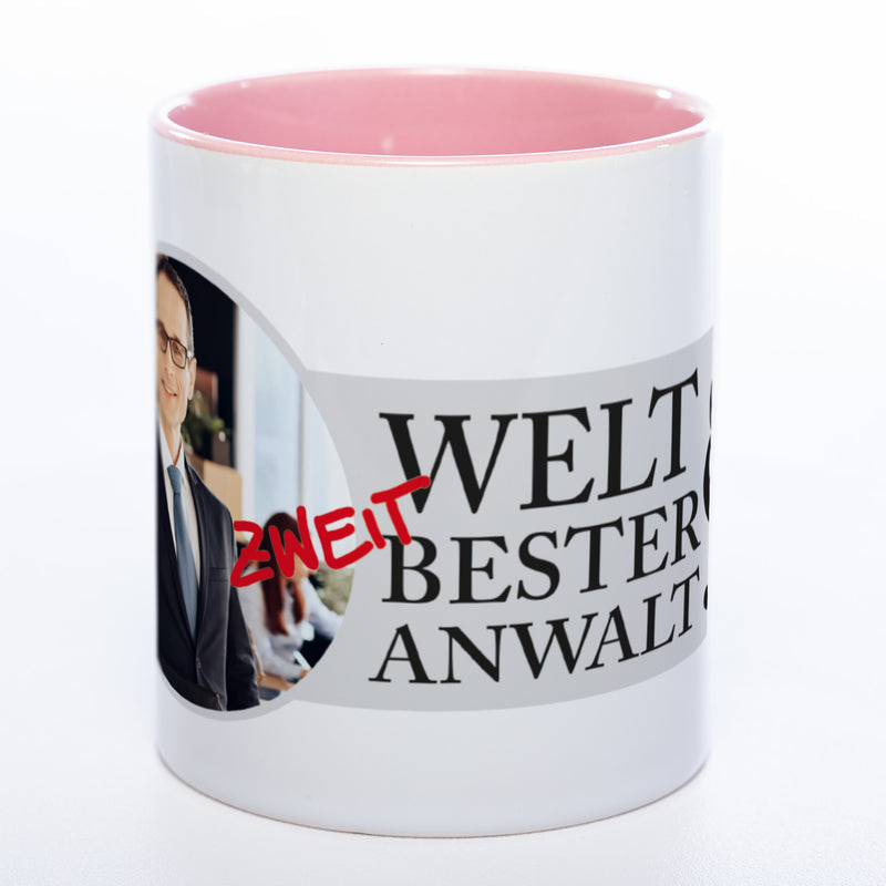 Tasse "Welt(zweit)bester Anwalt" mit Foto (HD Druck) | Jetzt selbst gestalten! spülmaschinenfest