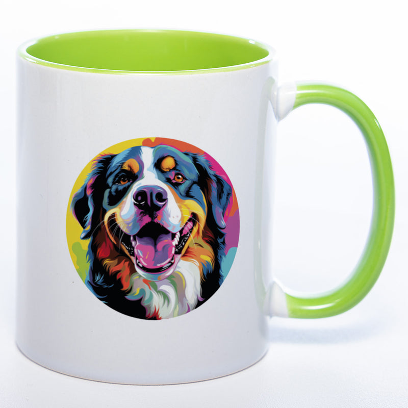 Hundetasse Bernersennenhund 1 mit Wunschname in grün