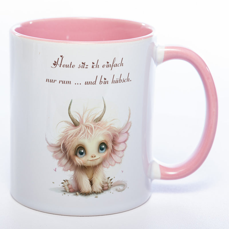 Motiv-Tasse mit Spruch "Heute sitz ich einfach nur rum... und bin hübsch" - lustige Kaffeetasse in vielen Farben - spülmaschinenfest