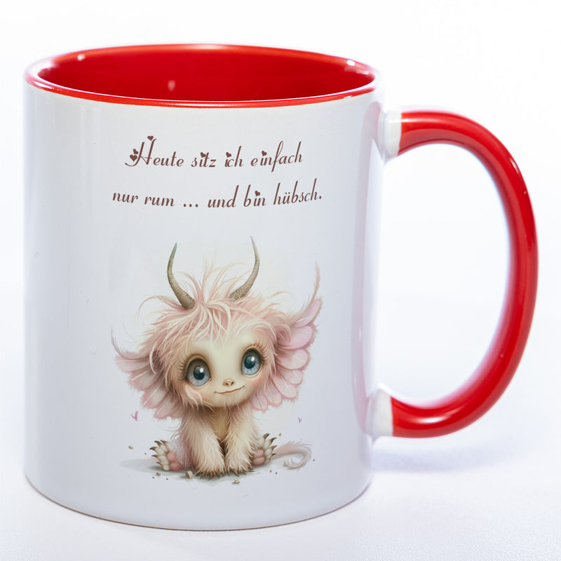 Motiv-Tasse mit Spruch "Heute sitz ich einfach nur rum... und bin hübsch" - lustige Kaffeetasse in vielen Farben - spülmaschinenfest
