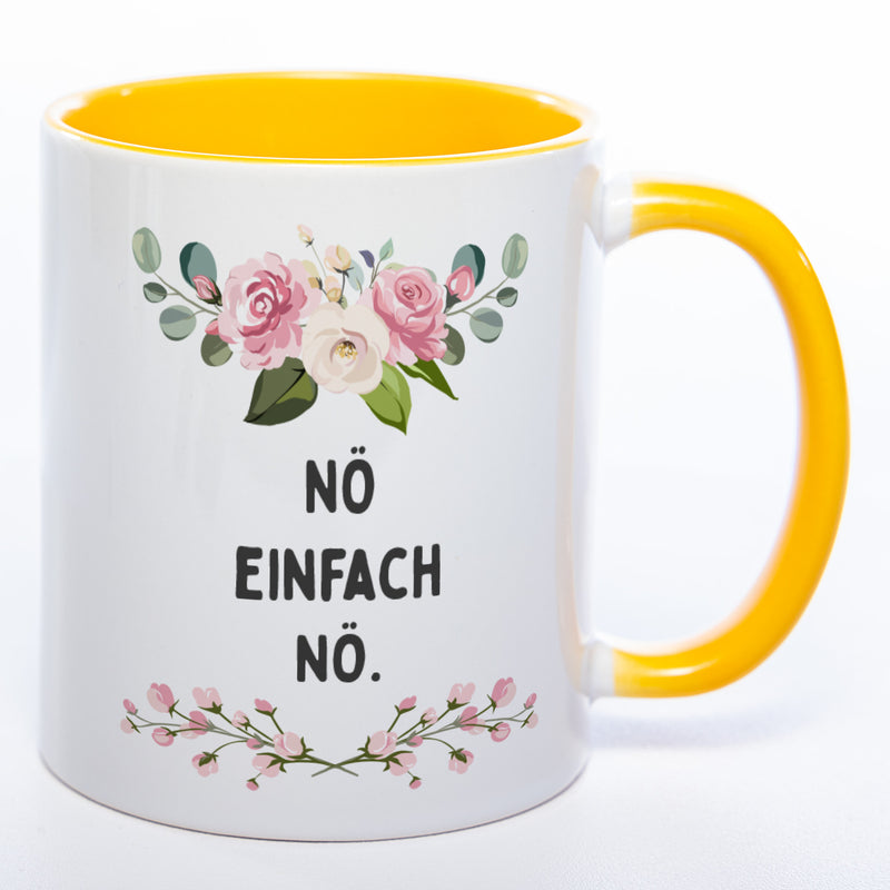 Blümchen-Tasse mit Spruch "Nö einfach Nö." - Lustige Kaffeetasse spülmaschinenfest
