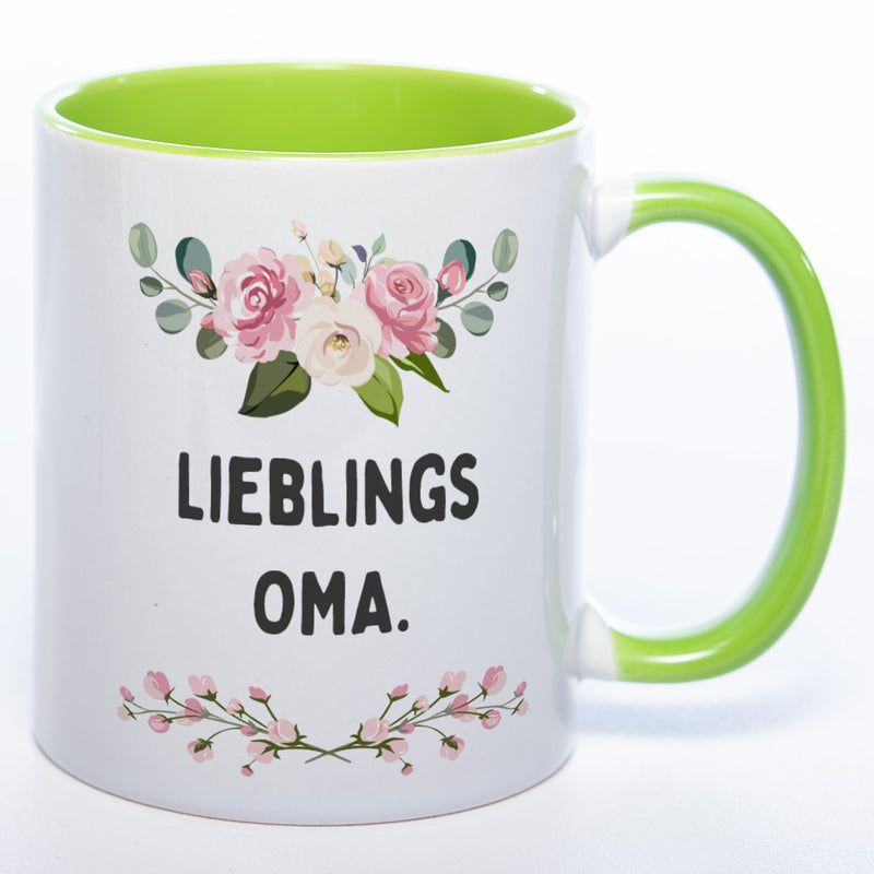 Blümchen-Tasse mit Spruch "Lieblings Oma." -  Kaffeetasse für die allerliebste Oma - spülmaschinenfest