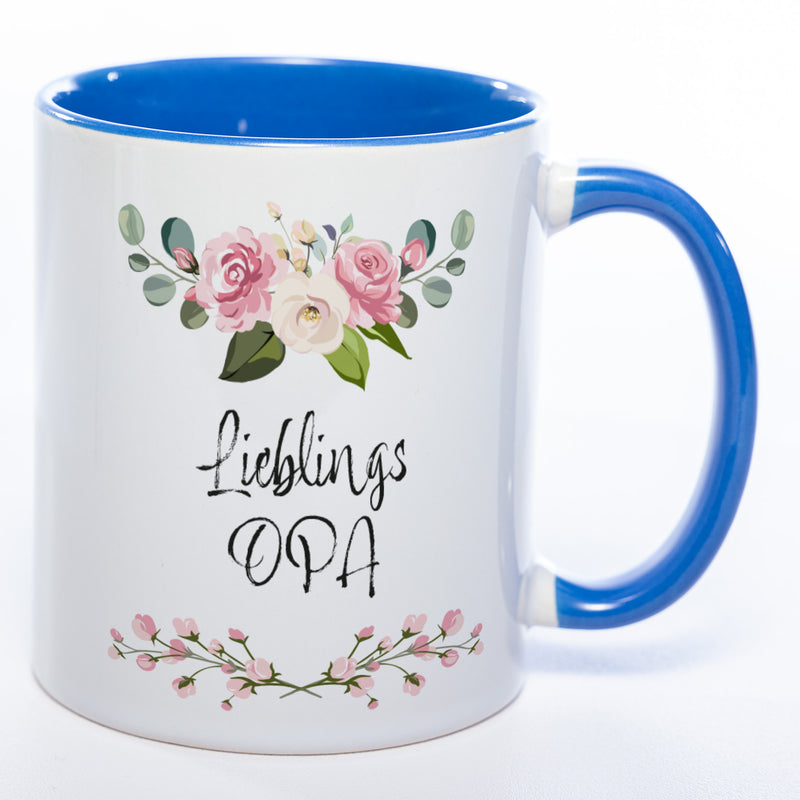 Blümchen-Tasse mit Spruch "Lieblings Opa." - Kaffeetasse für den allerliebsten Opa - spülmaschinenfest