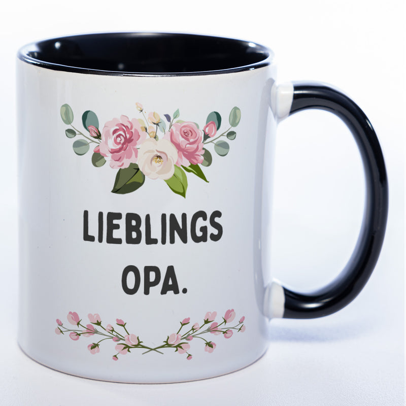 Blümchen-Tasse mit Spruch "Lieblings Opa." - Kaffeetasse für den allerliebsten Opa - spülmaschinenfest
