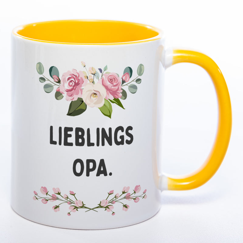 Blümchen-Tasse mit Spruch "Lieblings Opa." - Kaffeetasse für den allerliebsten Opa - spülmaschinenfest