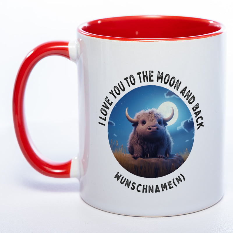 Motiv-Tasse mit Spruch "I love you to the moon and back" mit Name(n) spülmaschinenfest