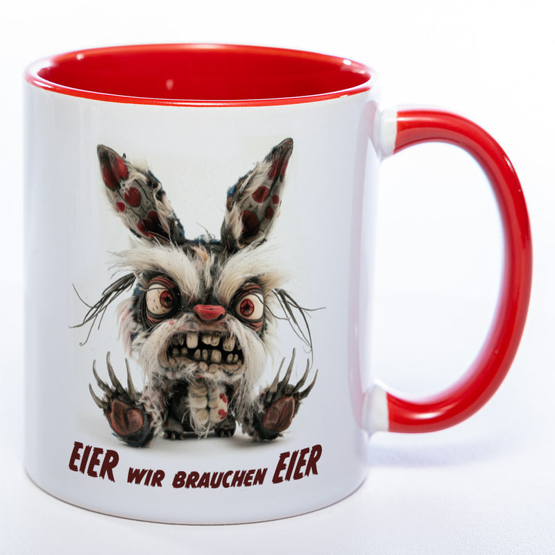 Motiv - Tasse mit wütendem Hasen und Spruch: "Eier wir brauchen Eier."  spülmaschinenfest
