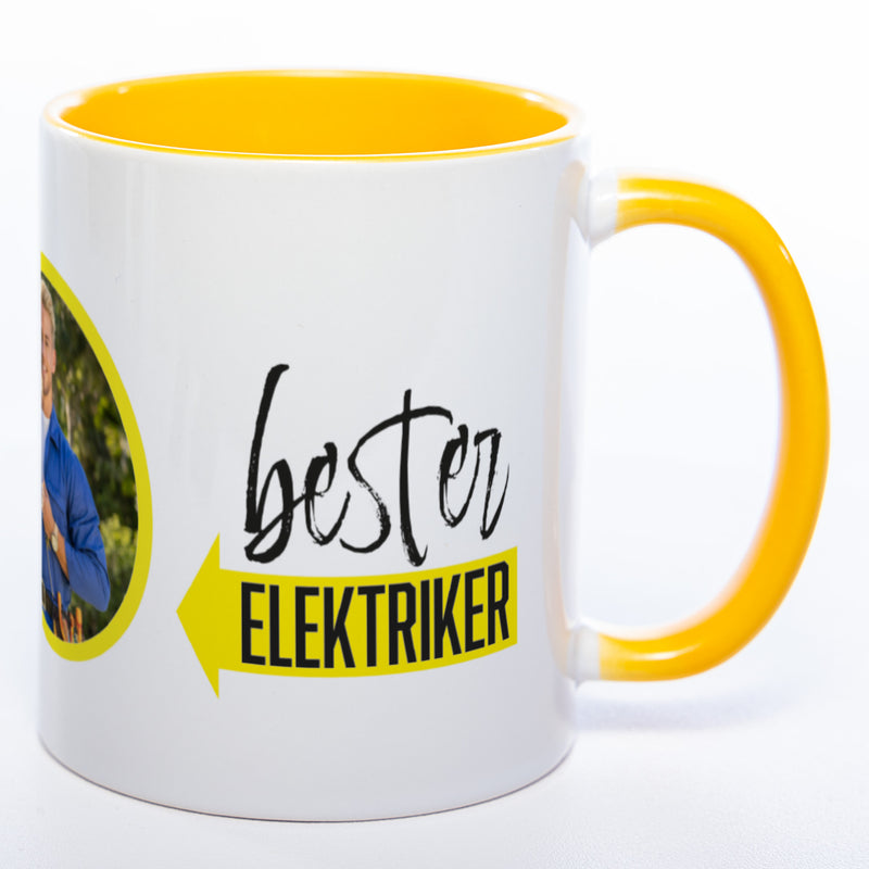 Spülmaschinenfeste Tasse "Bester Elektriker" mit Foto (HD Druck) | Jetzt selbst gestalten!