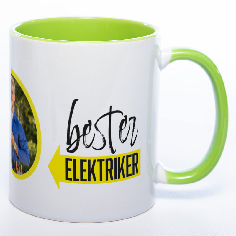 Spülmaschinenfeste Tasse "Bester Elektriker" mit Foto (HD Druck) | Jetzt selbst gestalten!
