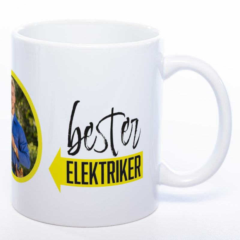 Spülmaschinenfeste Tasse "Bester Elektriker" mit Foto (HD Druck) | Jetzt selbst gestalten!