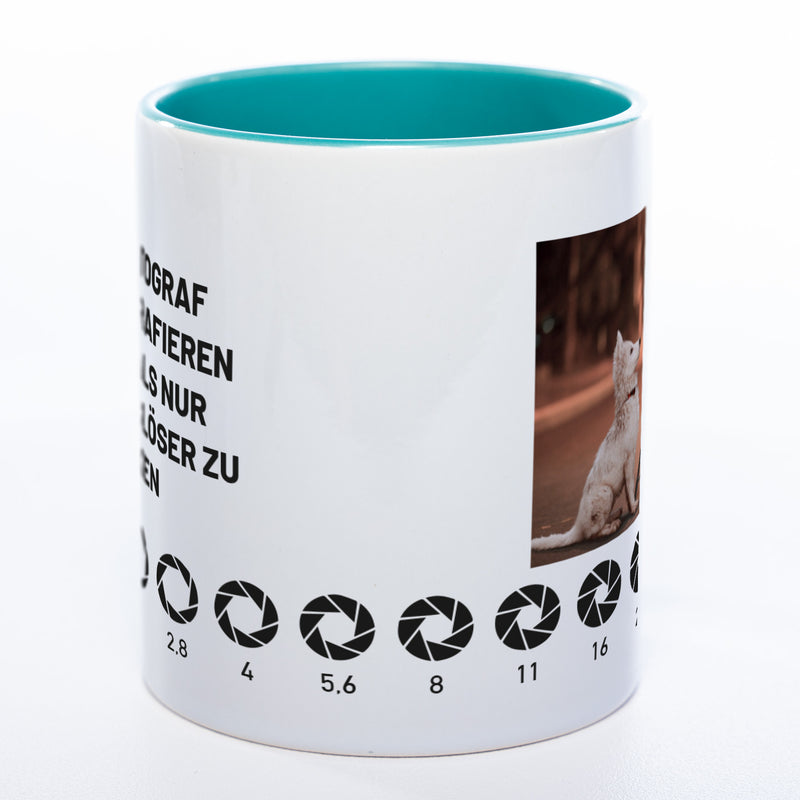 Spülmaschinenfeste Tasse "Fotograf" mit Foto (HD Druck) | Jetzt selbst gestalten!