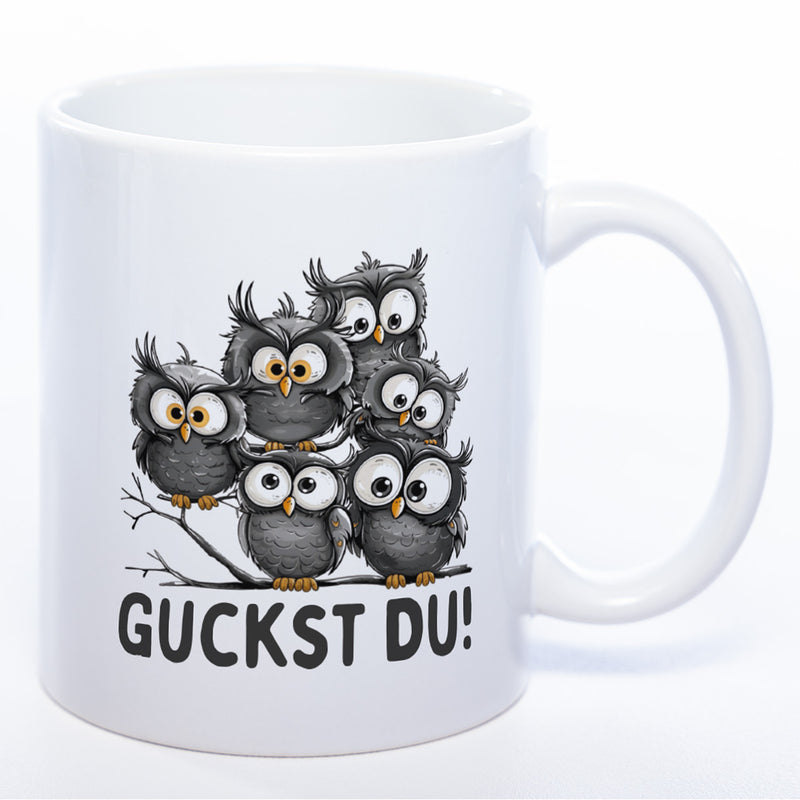 Motiv-Tasse mit Spruch "Guckst Du!" - lustige Kaffeetasse in vielen Farben -spülmaschinenfest