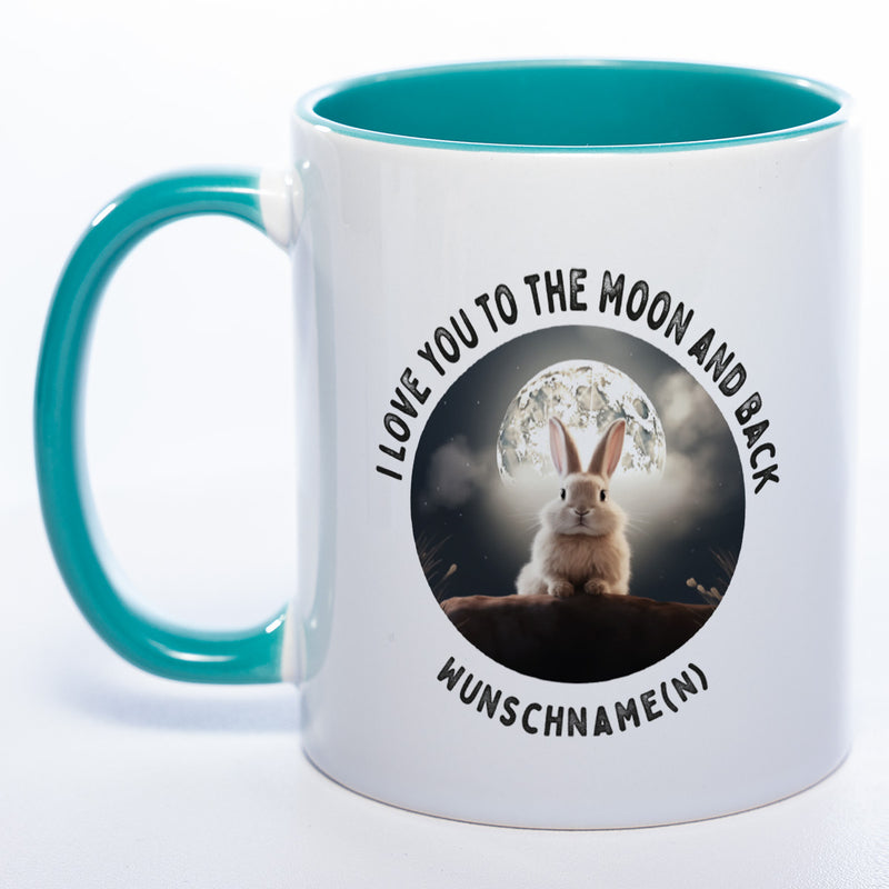 Motiv-Tasse mit Spruch "I love you to the moon and back" mit Name(n) spülmaschinenfest