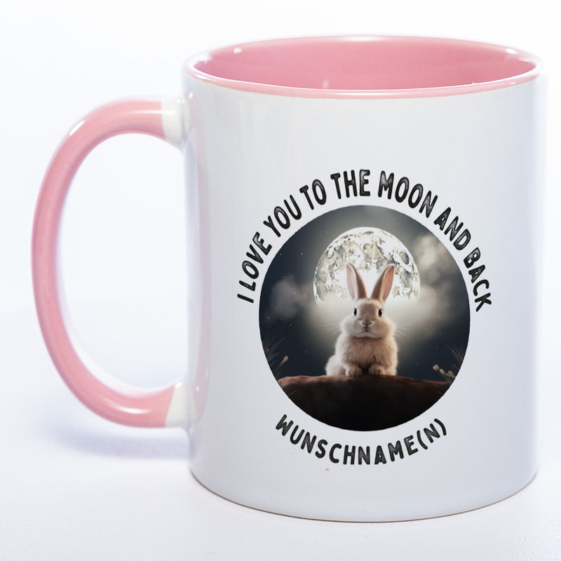 Motiv-Tasse mit Spruch "I love you to the moon and back" mit Name(n) spülmaschinenfest