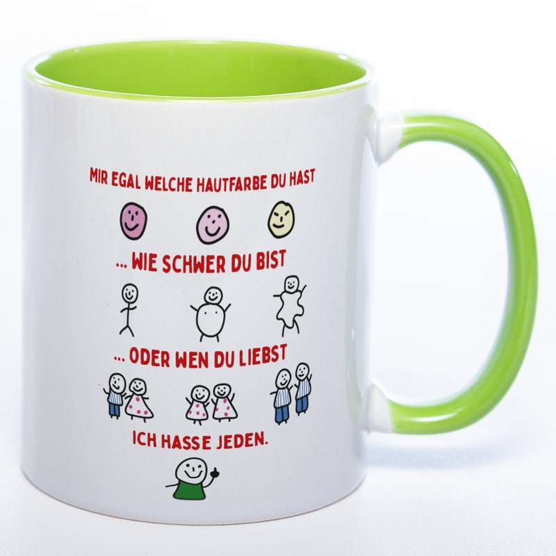 Spülmaschinenfeste Tasse mit Motiven und frechem Spruch "Ich hasse jeden" - Lustige Kaffeetasse