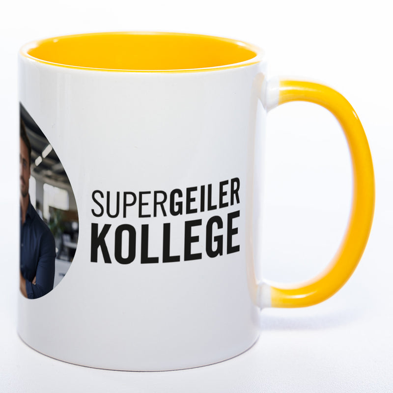 Spülmaschinenfeste Tasse "Supergeiler Kollege" mit Foto (HD Druck) | Jetzt selbst gestalten!