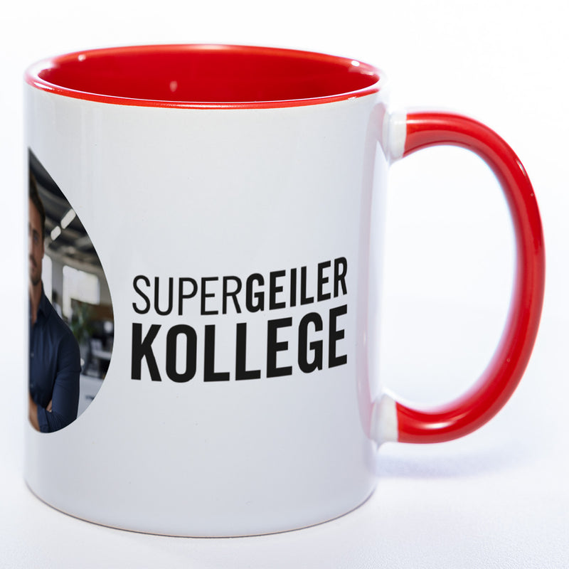 Spülmaschinenfeste Tasse "Supergeiler Kollege" mit Foto (HD Druck) | Jetzt selbst gestalten!