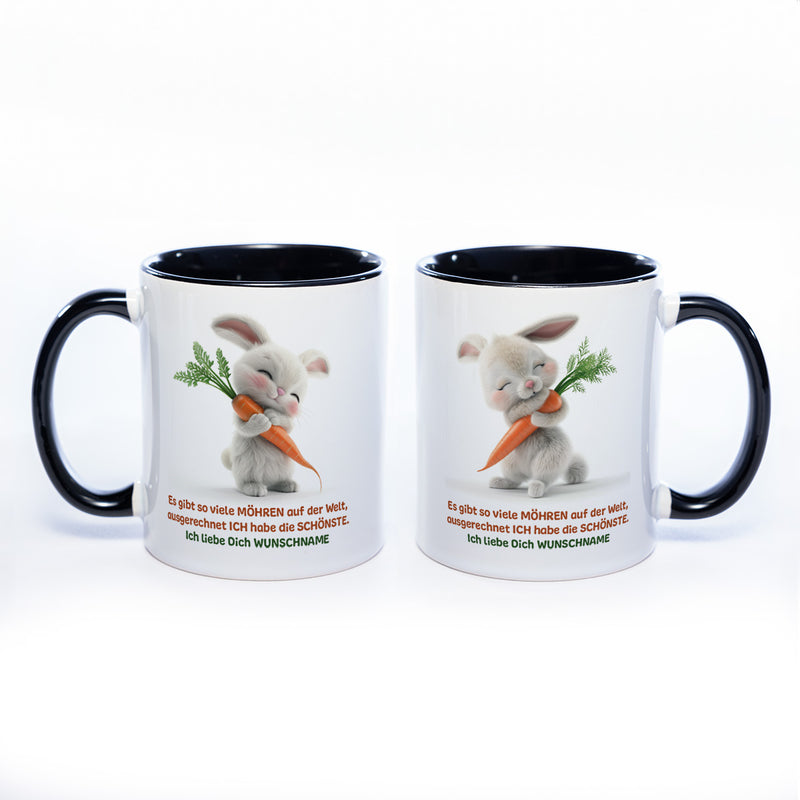 Motivtasse Hase mit Möhre und Wunschnamen - süße Kaffeetasse, nicht nur zu Ostern  - spülmaschinenfest