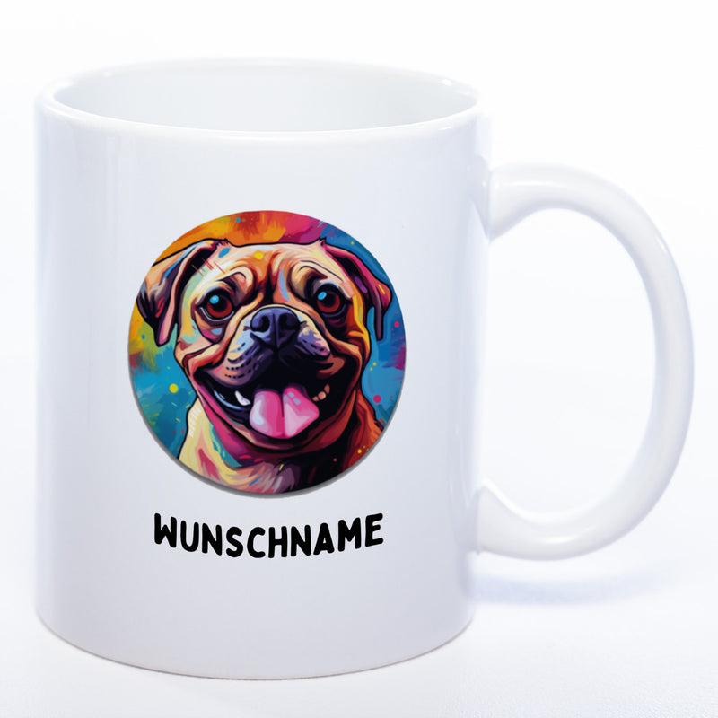 Mug Art Tasse mit Mops Motiv 2 & wahlweise mit NAMEN - Kaffeetasse StickyWorld Exclusive