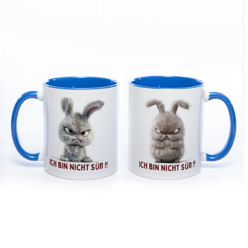 Motiv - Tasse mit  Hase und Spruch: "Ich bin nicht süß!!"  spülmaschinenfest