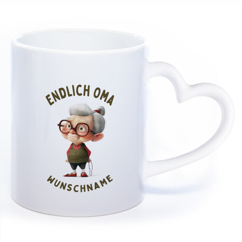 "Endlich Oma"-Tasse mit Wunschnamen - spülmaschinenfest