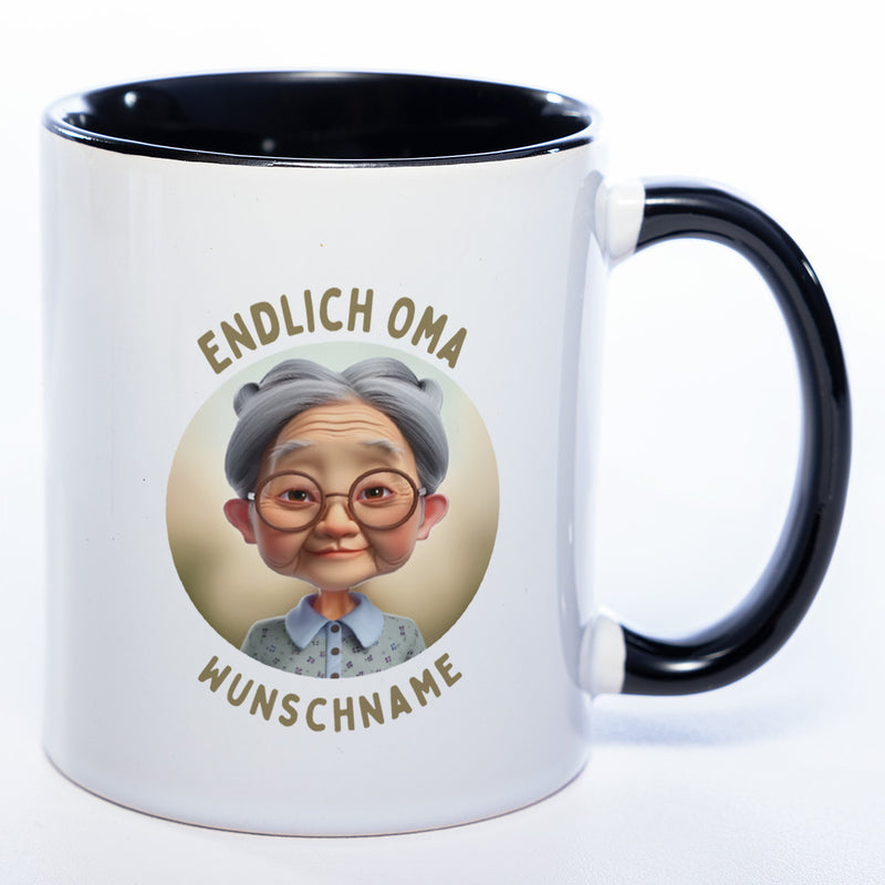 "Endlich Oma"-Tasse mit Wunschnamen - weitere Motive - spülmaschinenfest