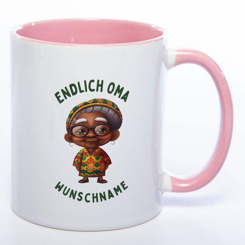"Endlich Oma"-Tasse mit Wunschnamen - weitere Motive - spülmaschinenfest