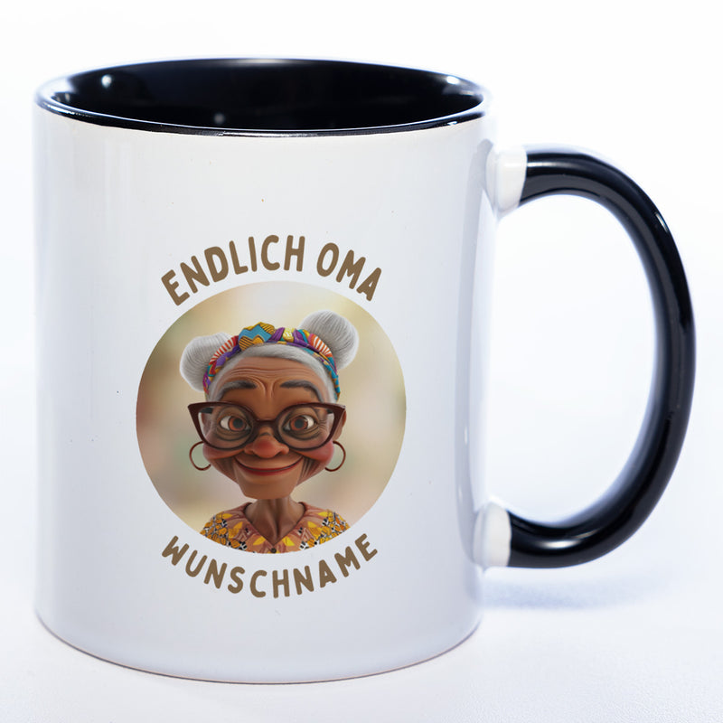 "Endlich Oma"-Tasse mit Wunschnamen - weitere Motive - spülmaschinenfest