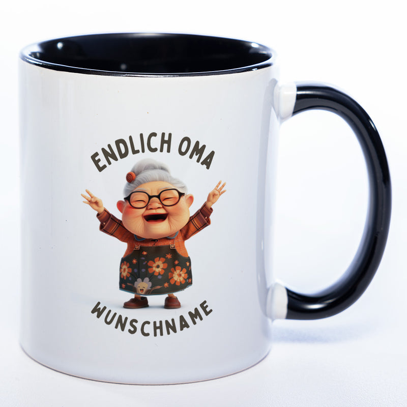"Endlich Oma"-Tasse mit Wunschnamen - weitere Motive - spülmaschinenfest