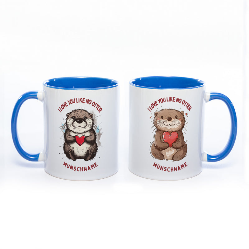 Motiv-Tasse mit Ottern und 2 Liebessprüchen zur Auswahl - süße Kaffeetasse mit Wunschnamen - spülmaschinenfest