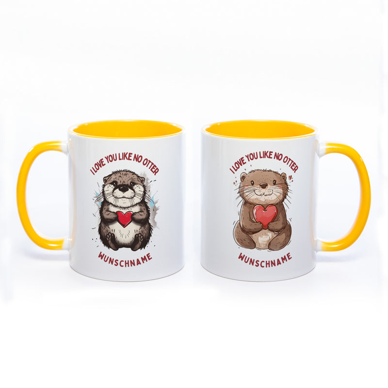 Motiv-Tasse mit Ottern und 2 Liebessprüchen zur Auswahl - süße Kaffeetasse mit Wunschnamen - spülmaschinenfest