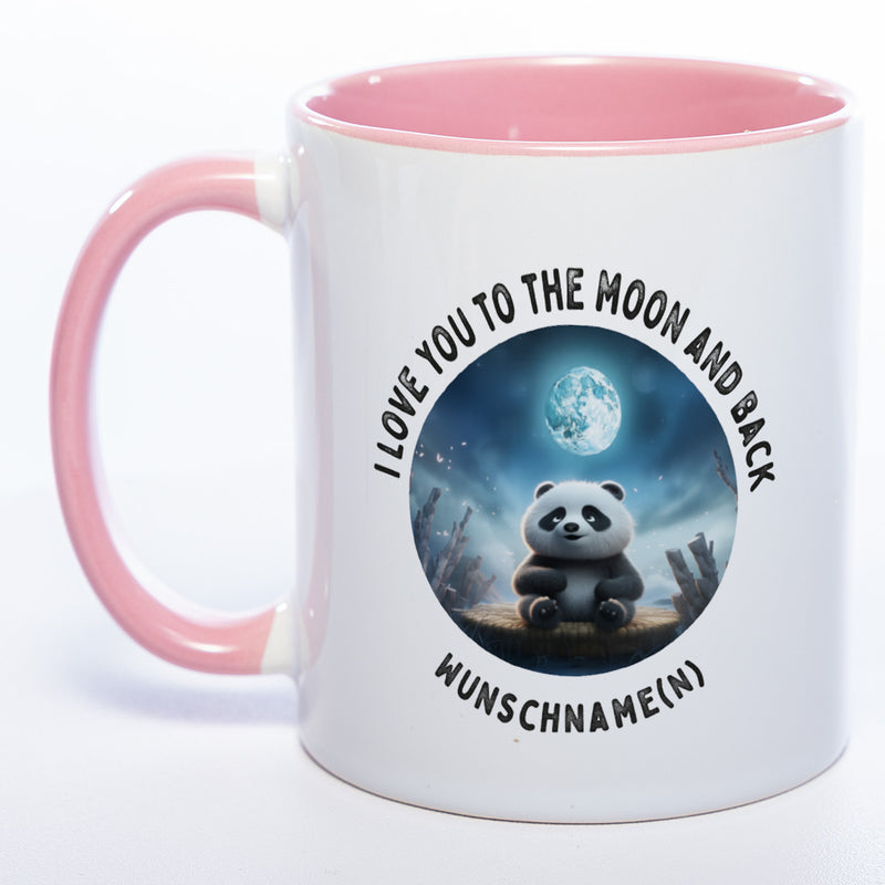 Motiv-Tasse mit Spruch "I love you to the moon and back" mit Name(n) spülmaschinenfest