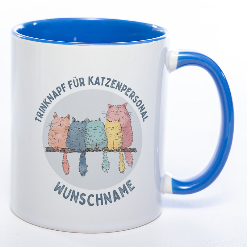 Trinknapf für Katzenpersonal - süße Pastellvariante mit Wunschnamen - spülmaschinenfeste Motiv-Tasse  - in vielen Farben