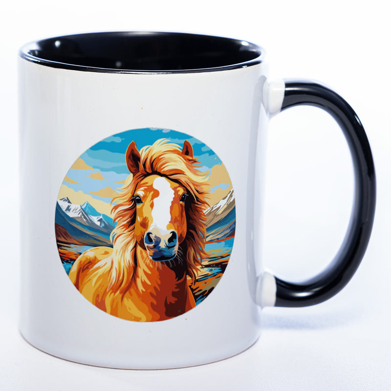 Tassenfarbe schwarz mit  Pferdemotiv