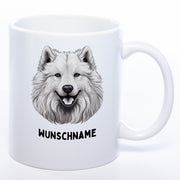 Hundetasse Samoyede 1 mit Wunschname in weiß