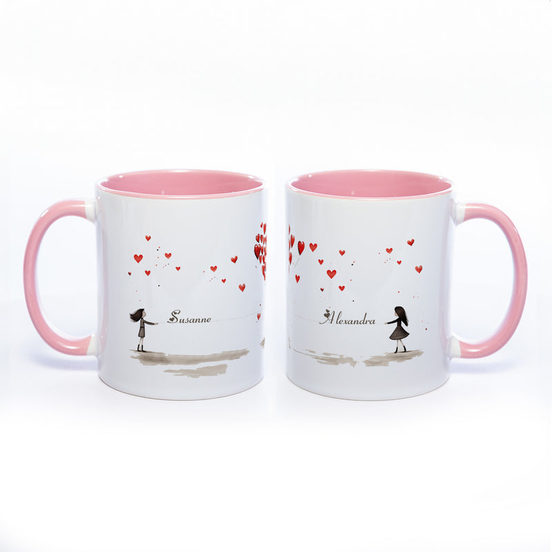 Motiv - Tasse Freundschaft/Liebe und 2 Wunschnamen spülmaschinenfest