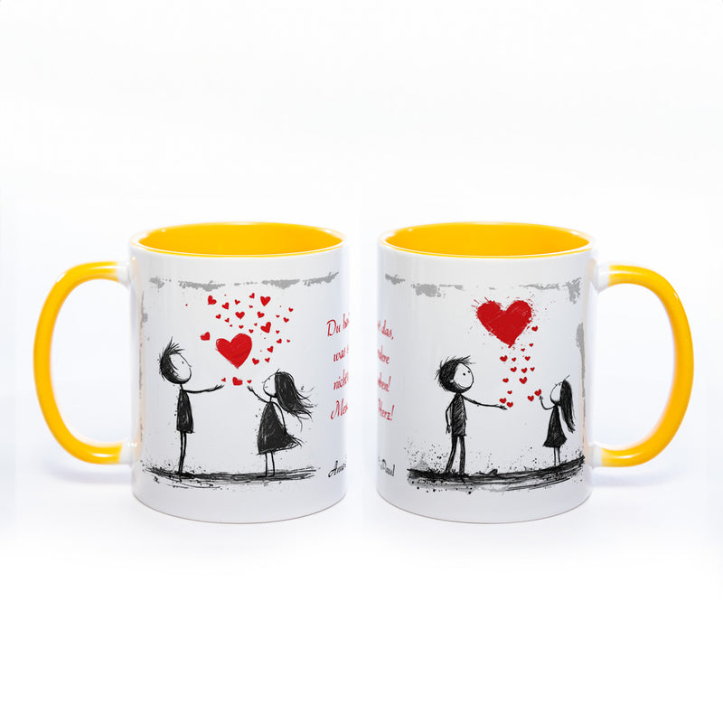 Motiv - Tasse mit Liebespaaren, Spruch  und 2 Wunschnamen spülmaschinenfest