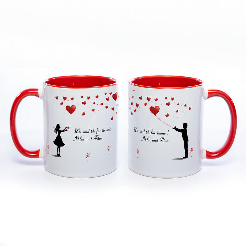Motiv - Tasse mit Liebespaar und Wunschtext spülmaschinenfest