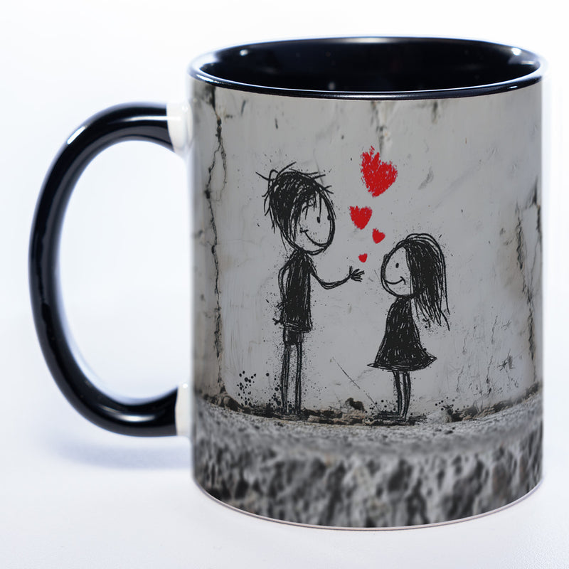 Mug Art Tasse mit Liebespaaren auf Mauer - Kaffeetasse spülmaschinenfest